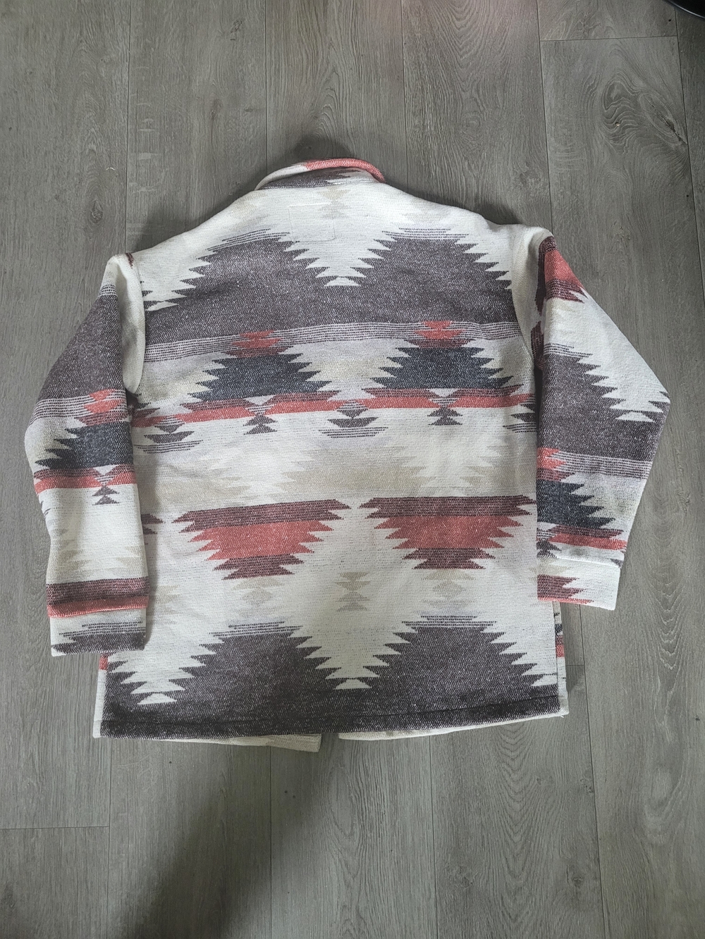 Aztec Print Button-Up Shacket - Cream, Gray & Rust - Picture 2 of 5